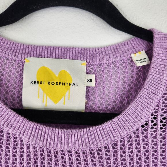 Kerri Rosenthal Purple Knit Heart Elbow Patch Women's Sweater XS Cashmere Blend - Picture 2 of 15